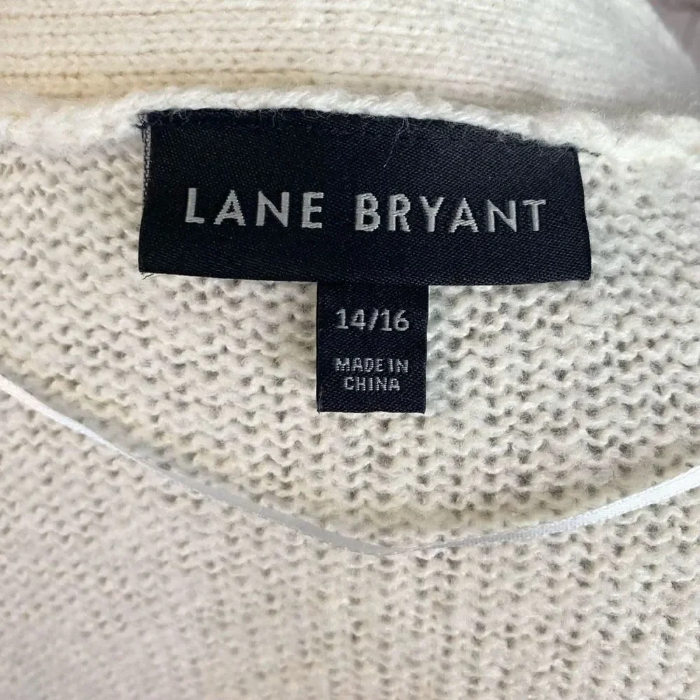 Lane Bryant Cozy Sweater Cardigan Duster Maxi Length Belted Striped Cream 14
